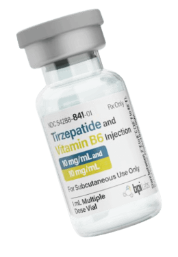 Compounded GLP-1 injection vial for provider use, clear glass bottle with labeled design