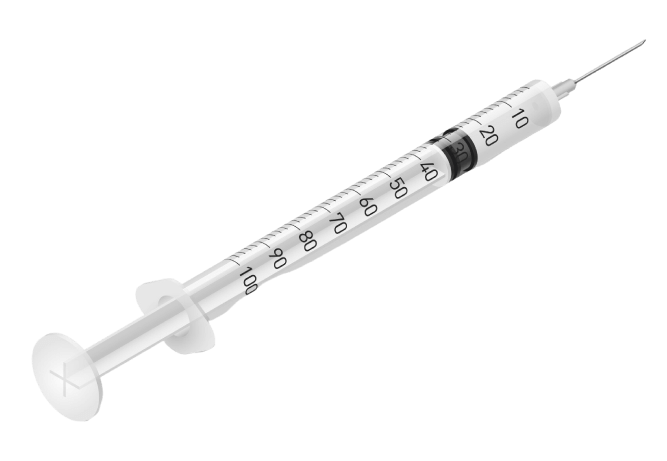 Sterile syringe with measurement markings for GLP-1 provider use.