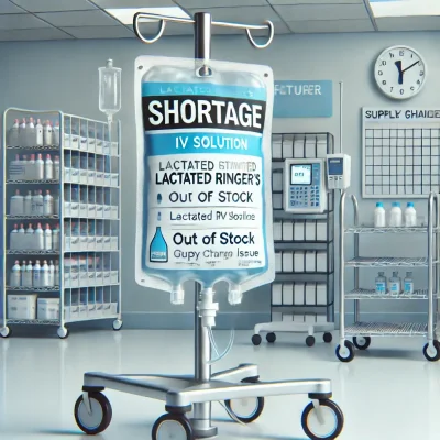 DALL·E 2024-11-09 03.56.20 - A professional and modern featured image illustrating the shortage of Lactated Ringer's IV solution in the United States healthcare system. The image